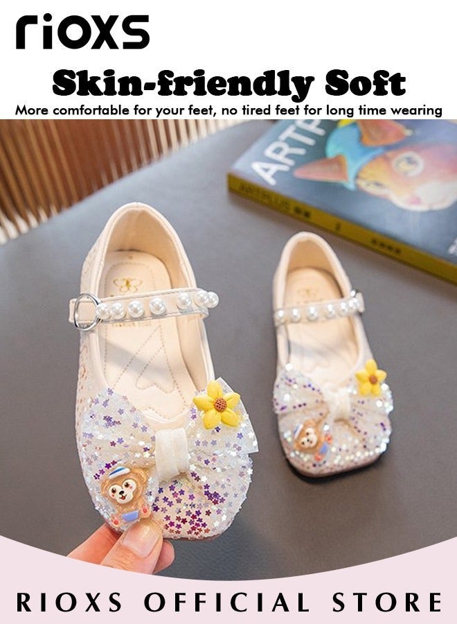 RIOXS Girls Princess Shoes Mary Jane Dance Flats Low Heel Soft Sole Shoes With Bowknot - Image 5